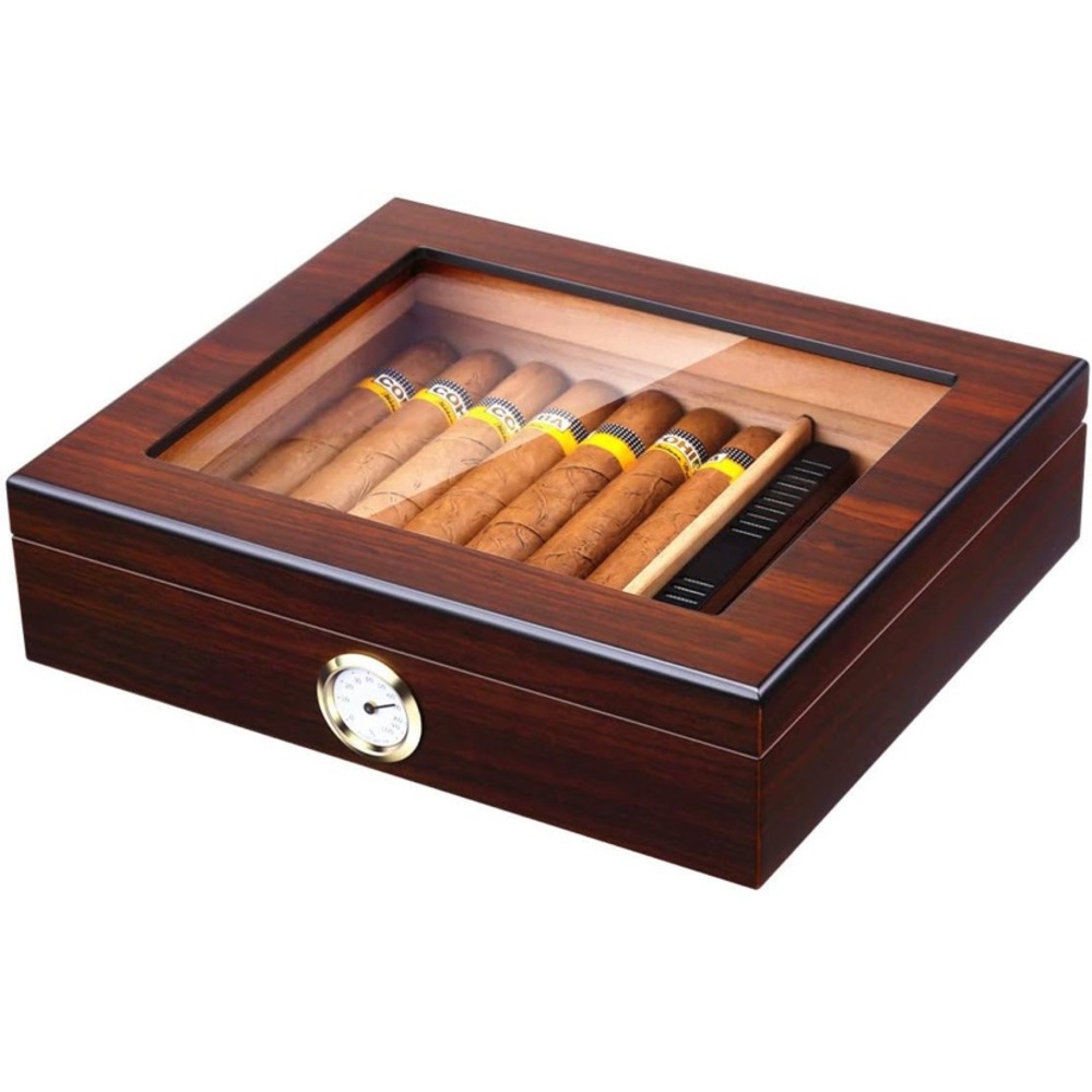 Wooden Cigar Humidor with Glass Top
